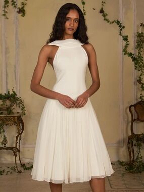 Mirror Palais Double Cowl Lady Length Dress in Crème